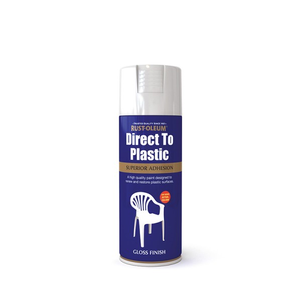 RUST OLEUM DIRECT TO PLASTIC SPRAY WHITE GLOSS 400ml